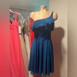 Marine Blue Size 8. Mori Lee 1 Shoulder Dress.